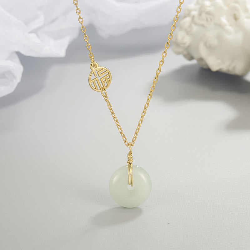 Buddha Stones Giada Fu Carattere Moneta di Rame Fibbia della Pace Abbondanza Collana Pendente