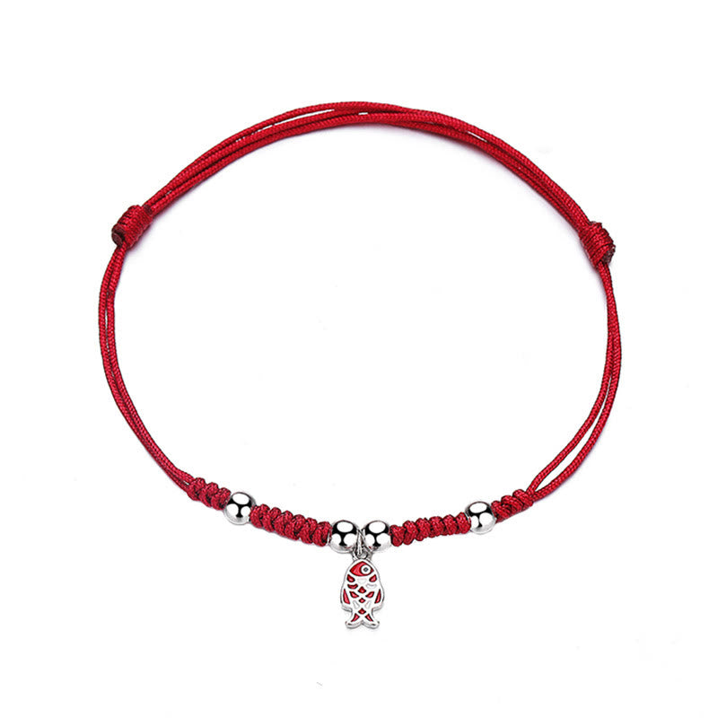 Bracciale rosso intrecciato a mano in argento sterling 925 con pesce koi fortunato e ricchezza , Buddha Stones