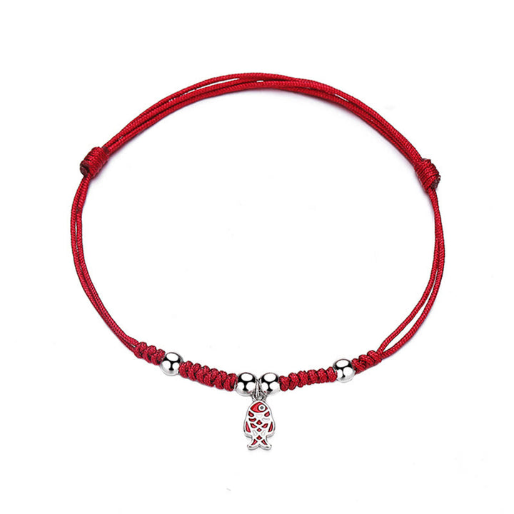 Bracciale rosso intrecciato a mano in argento sterling 925 con pesce koi fortunato e ricchezza , Buddha Stones