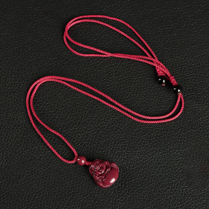 Buddha Stones Buddha che ride Cinabro Benedizione Collana Ciondolo Telefono Appeso Decorazione Portachiavi - Collana - Rosso - image 3