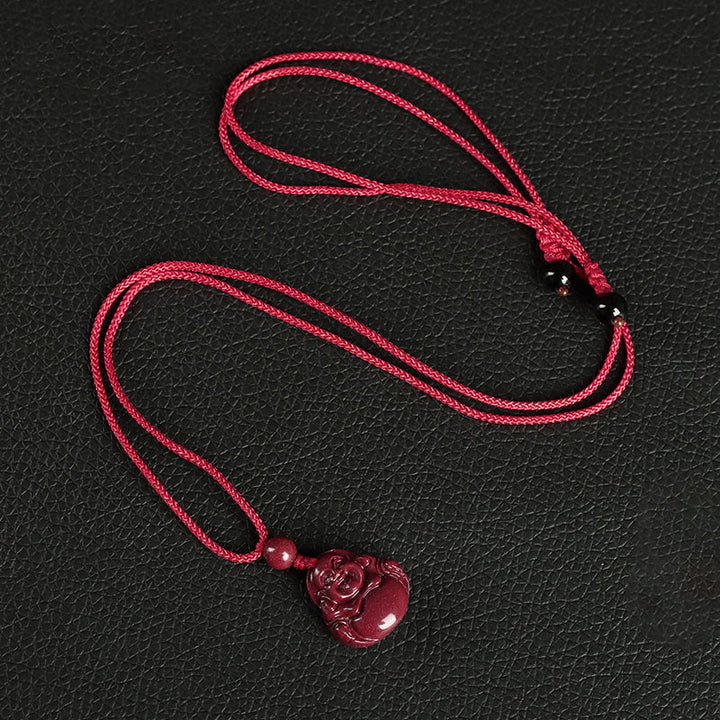 Buddha Stones Buddha che ride Cinabro Benedizione Collana Ciondolo Telefono Appeso Decorazione Portachiavi - Collana - Rosso - image 3