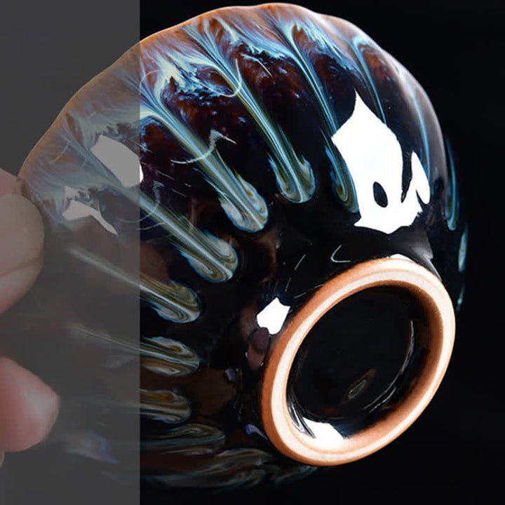 Buddha Stones Lotus Pavone Drago Fenice Koi Pesce Tazza da tè in ceramica Tazze da tè intarsiate 120ml