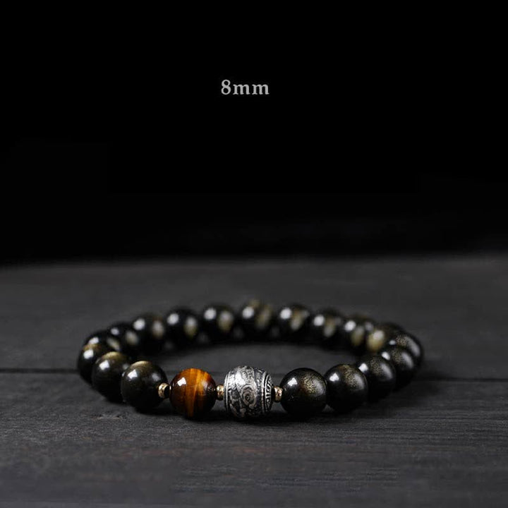 Buddha Stones per sperimentare un'inversione della fortuna Braccialetto di protezione in ossidiana arcobaleno e oro lucido