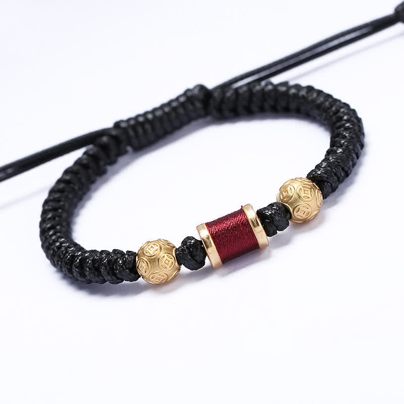 Braccialetto in corda intrecciata con perline di rame in argento sterling 999 Buddha Stones