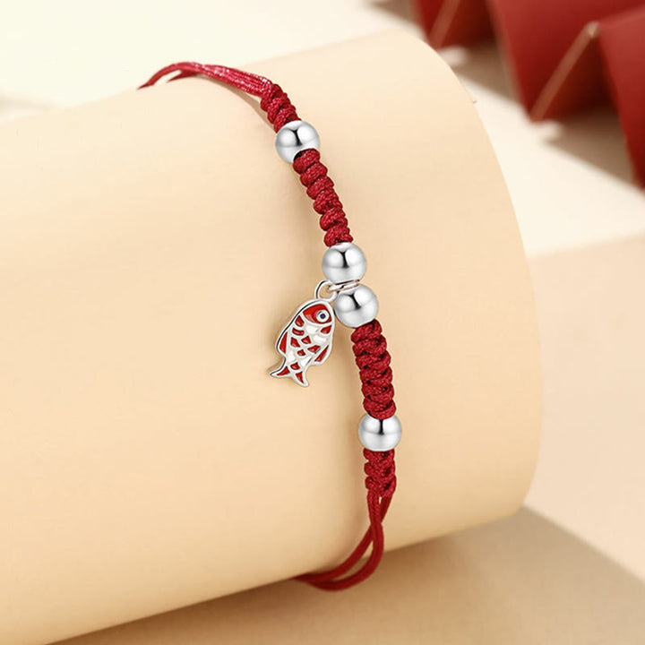 Bracciale rosso intrecciato a mano in argento sterling 925 con pesce koi fortunato e ricchezza , Buddha Stones