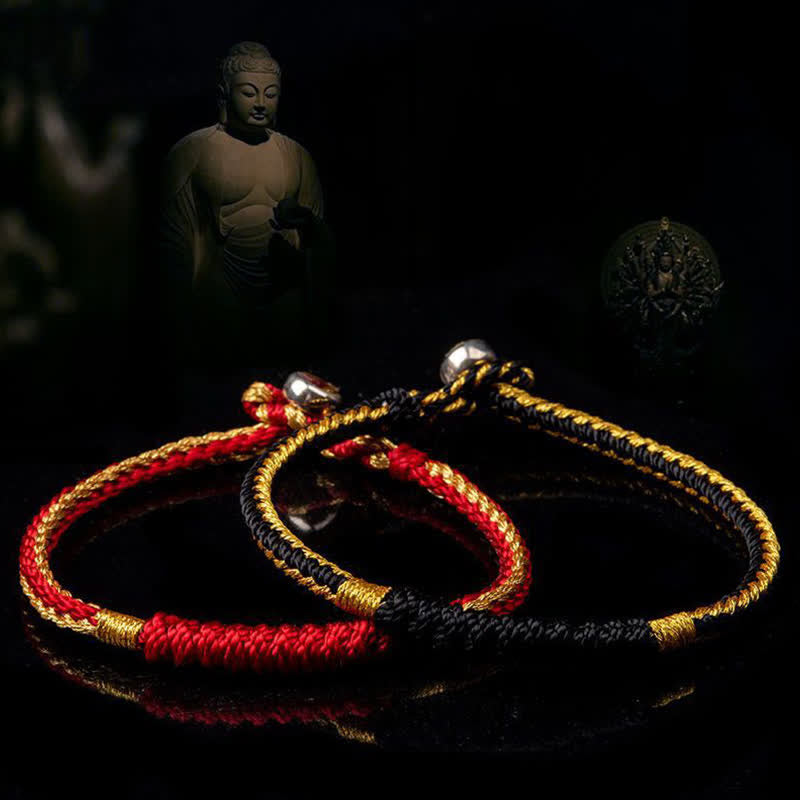 Braccialetto di protezione con corda portafortuna intrecciata fatta a mano in Buddha Stones tibetane