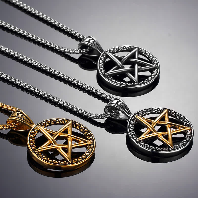 Collana con pendente in acciaio al titanio e pentagramma