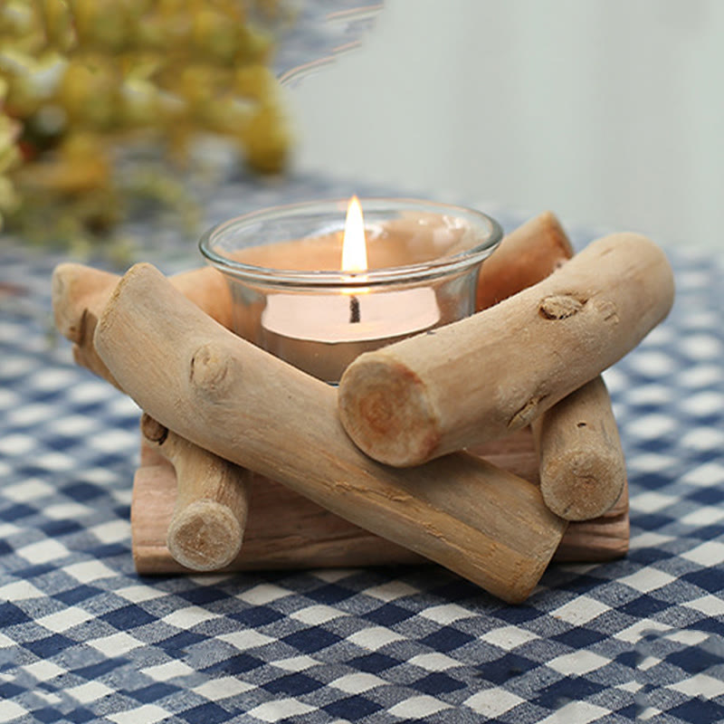 Portacandele in legno con Buddha Stones, decorazione per la casa