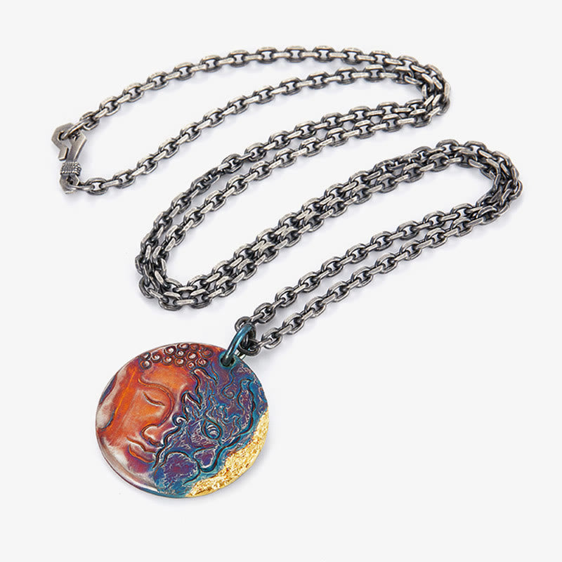 Collana con ciondolo a forma Buddha Stones in argento sterling 999 e oro 24K, metà demone e metà Buddha, con compassione - image 10