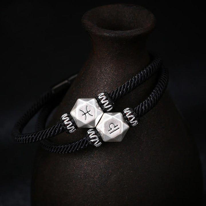 Braccialetto di corda fatto a mano con protezione delle 12 costellazioni dello zodiaco in argento sterling 999 Buddha Stones
