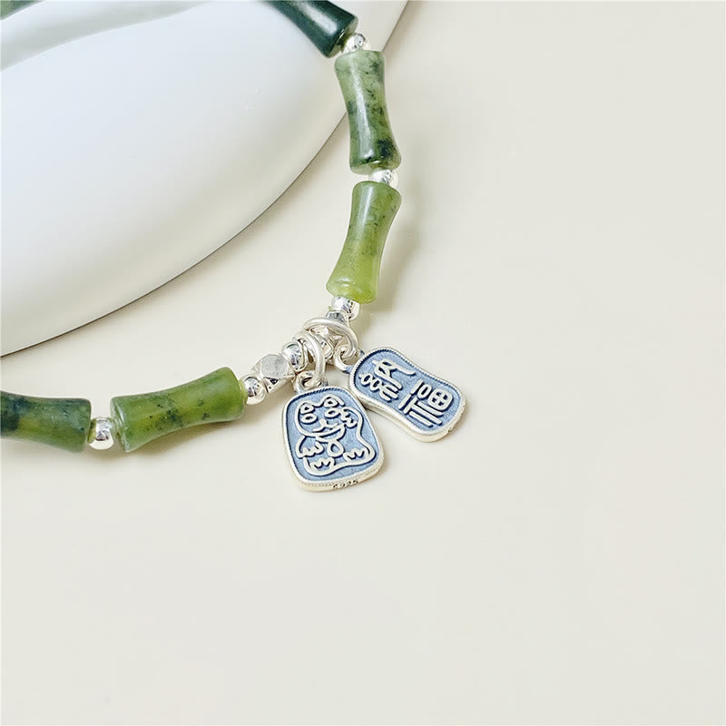 Bracciale Buddha Stones 925 Sterling Silver Bamboo Jade Lucky Cat Fu Character Luck Abundance