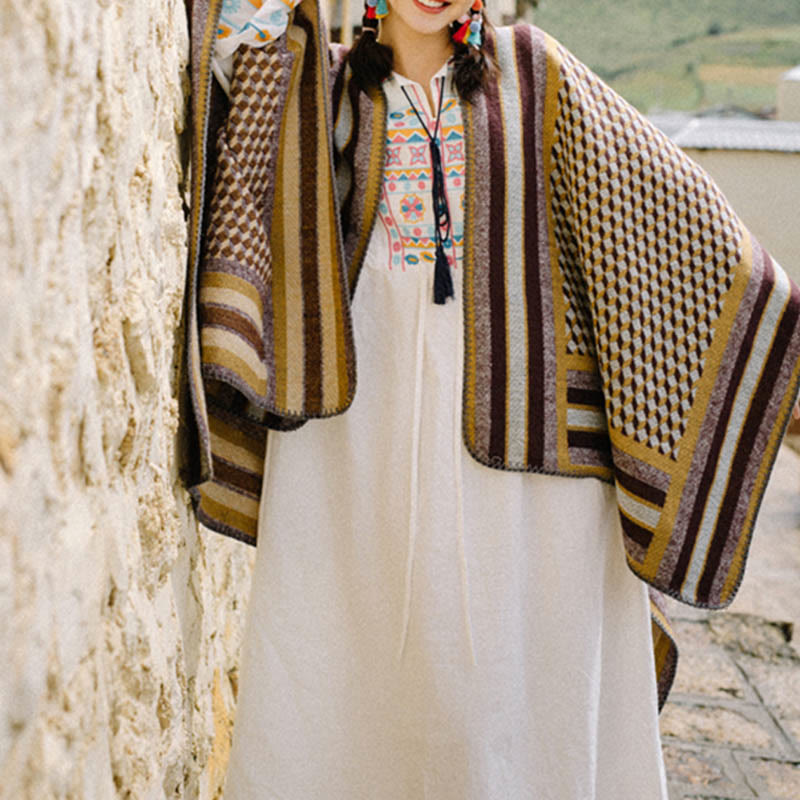 Scialle tibetano con Buddha Stones , modello classico, caldo e accogliente, da viaggio, invernale