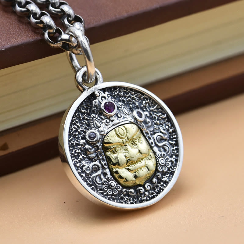 Buddha Stones 925 Sterling Silver Zakiram Dea della Ricchezza Dorje Vajra Collana Pendente Spirituale
