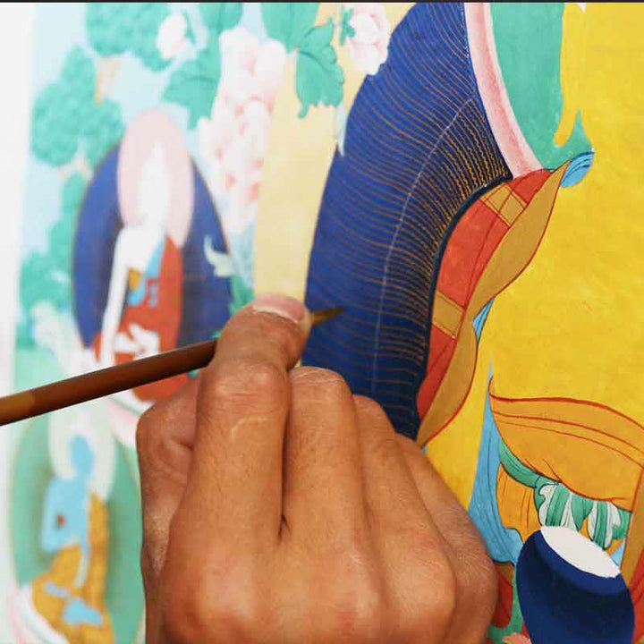 Dipinto Thangka tibetano fatto a mano, benedizione spirituale, scatola cieca, motivo a colori casuali