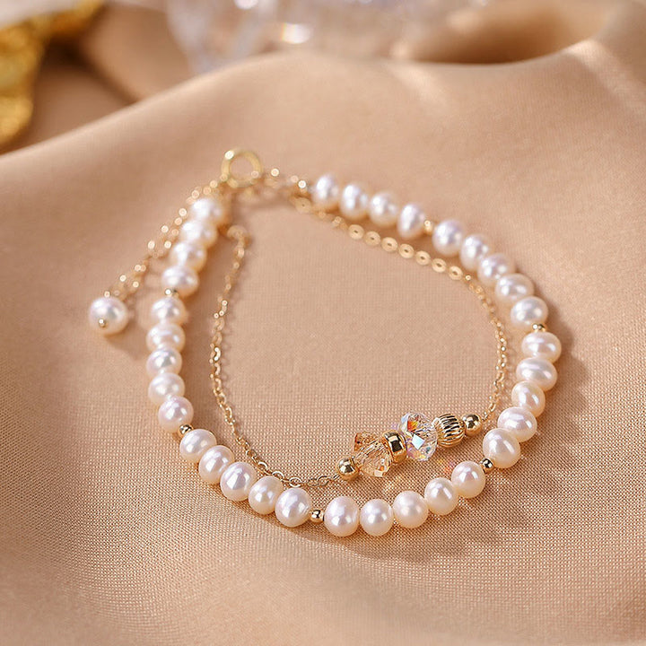 Bracciale Buddha Stones in argento sterling 925 placcato oro 14k con perle naturali e cristalli curativi a doppio strato - image 2