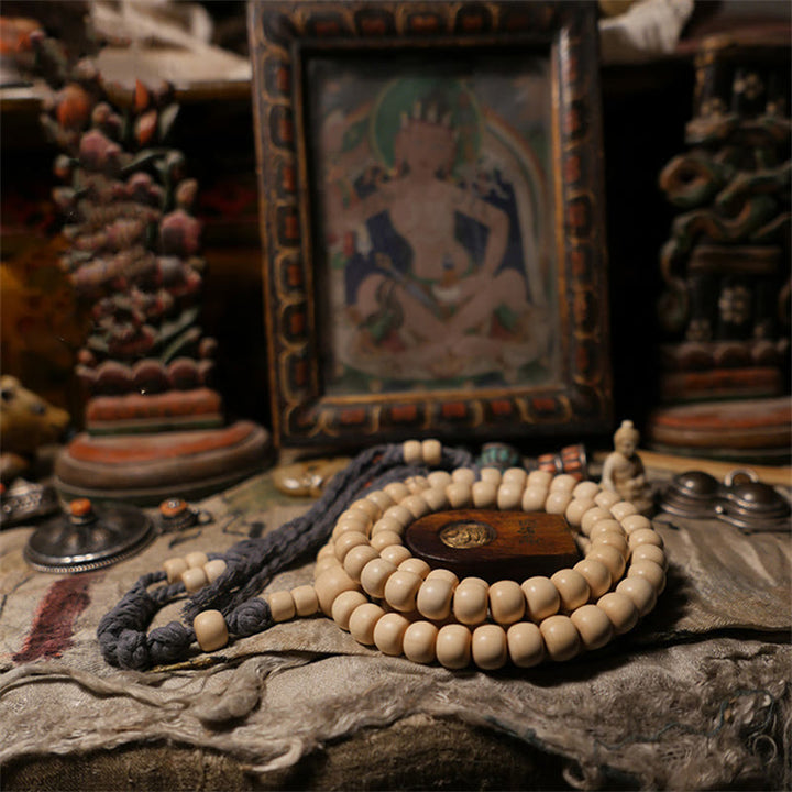Buddha Stones 108 Mala Perle Abelia Biflora Legno Allontanando gli Spiriti Maligni Polso Mala
