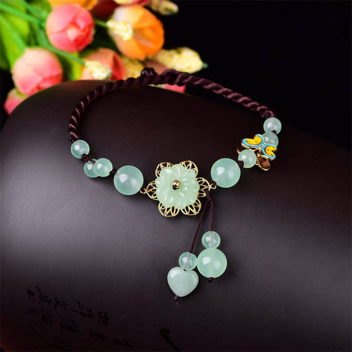 Buddha Stones Fiore Giada Farfalla Fortuna Abbondanza Charm Cavigliera