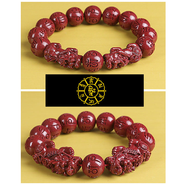 Braccialetto di perline Buddha Stones Natural Double PiXiu Cinnabar Om Mani Padme Hum Wealth Luck