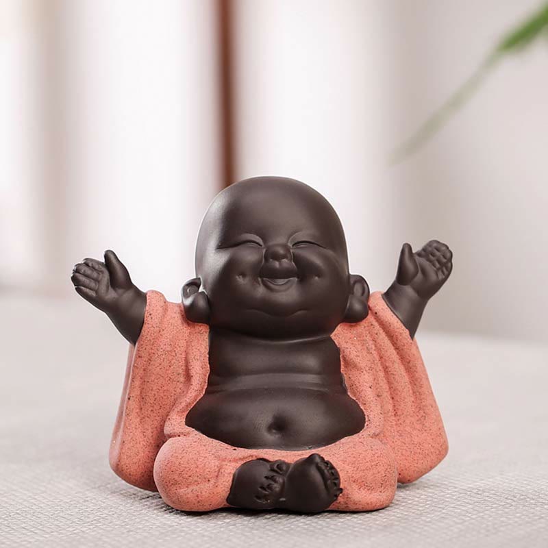 Buddha Stones Buddha sempre sorridente che ride Ricchezza Fortuna Argilla viola Statua di Maitreya Decorazione - image 1