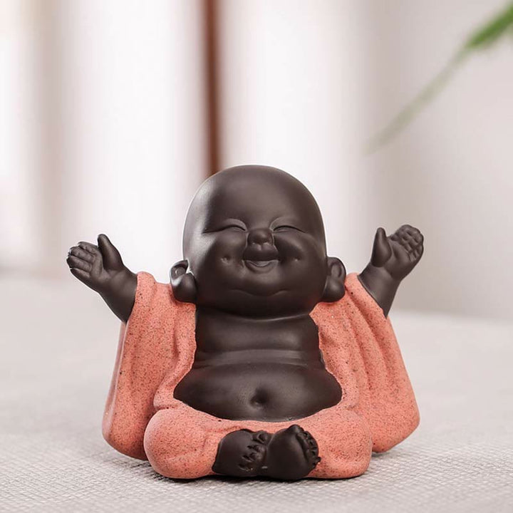 Buddha Stones Buddha sempre sorridente che ride Ricchezza Fortuna Argilla viola Statua di Maitreya Decorazione - image 1