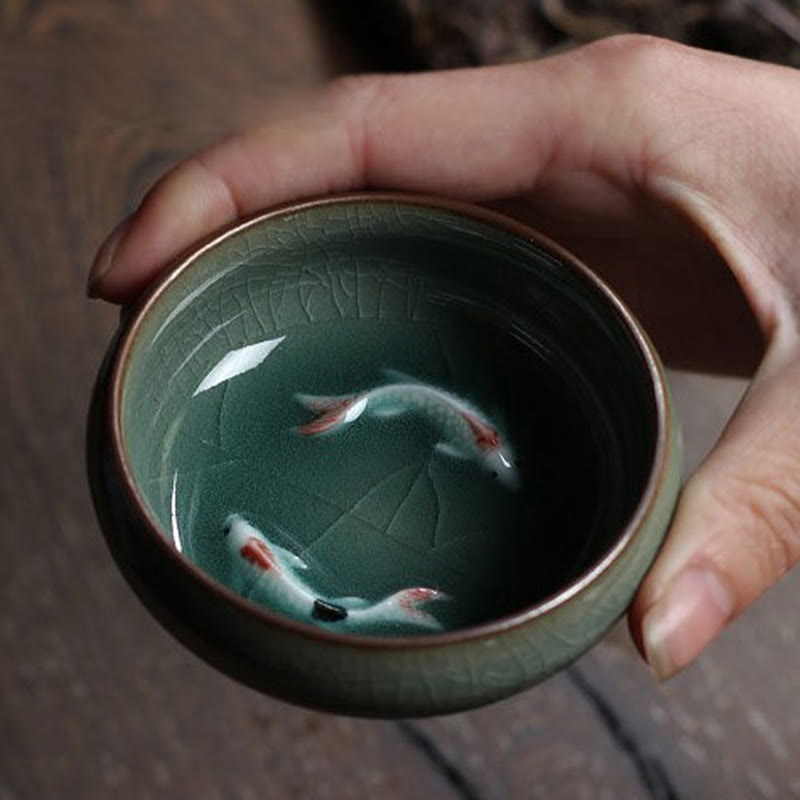 Buddha Stones Koi Fish colorato Tazza da tè in ceramica Kung Fu Tazza da tè Ciotola