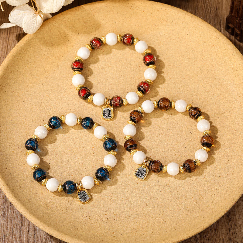 Buddha Stones Tibetano Zakiram Dea della Ricchezza Ciondolo Liuli Vetro Incenso Cenere Perline di Porcellana Braccialetto di Protezione