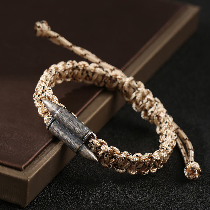 Braccialetto in corda intrecciata con design a proiettile in argento sterling 925 Buddha Stones