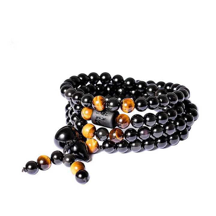 Braccialetto di benedizione di zucca di ossidiana arcobaleno di ossidiana nera naturale Buddha Stones Mala