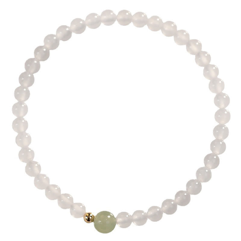 Braccialetto di protezione della fortuna in giada agata bianca naturale Buddha Stones