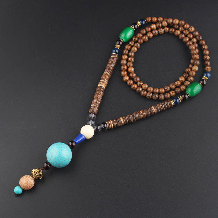 Buddha Stones Tibetano Legno Wenge Bodhi Seme Agata Equilibrio Pace Collana Pendente