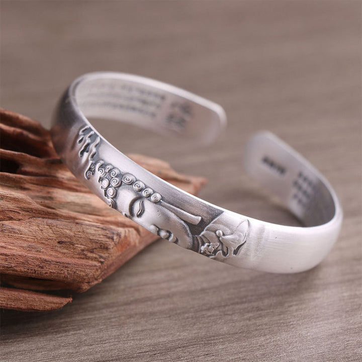 Braccialetto Buddha Stones 999 Sterling Silver Buddha Head Heart Sutra Serenity