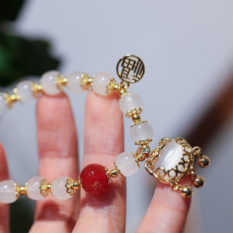 Braccialetto di benedizione con ciondolo a forma di lucchetto cinese con mulino a vento Buddha Stones Fu Character