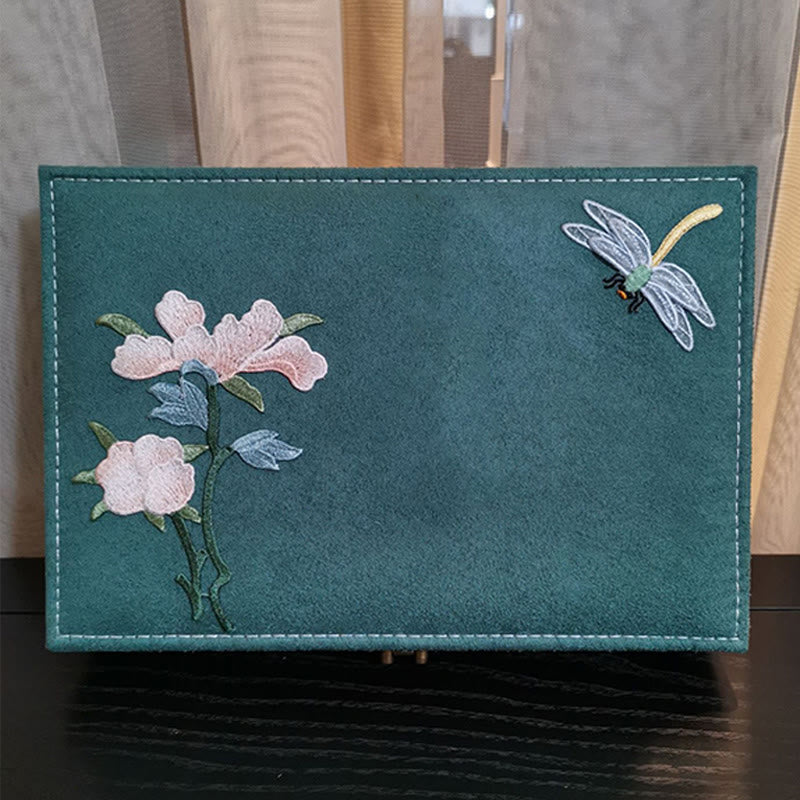 Buddha Stones Flowers Dragonfly Jewelry Box Organizer Scatola portaoggetti per gioielli a strato singolo Scatola di flanella