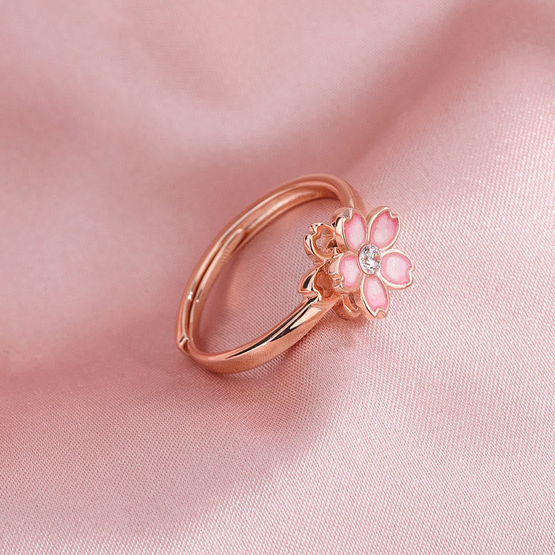 Bracciale a catena con benedizione in fiore di ciliegio in argento sterling 925 Buddha Stones, anello girevole