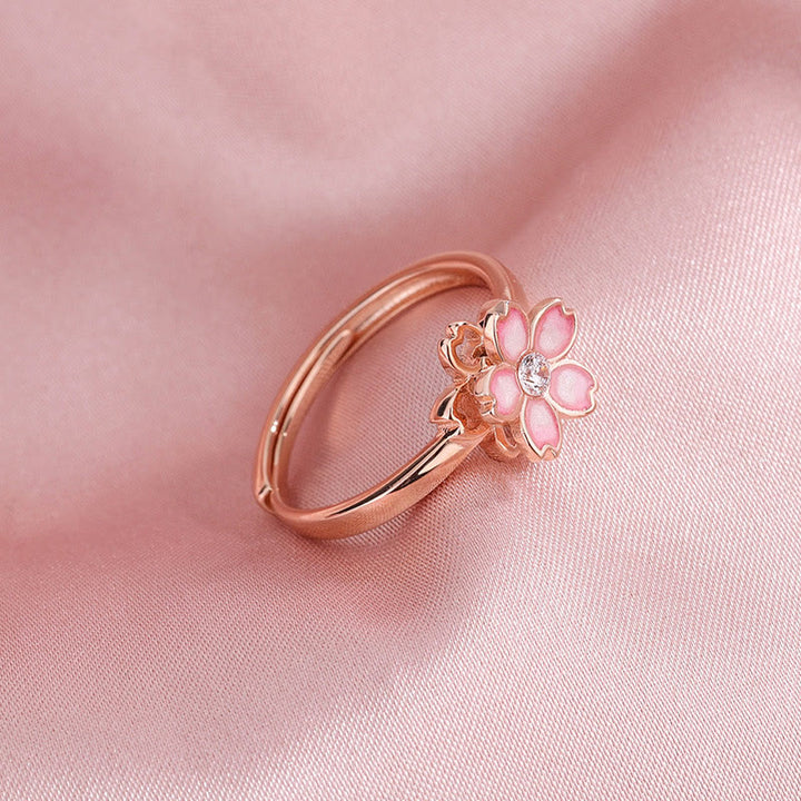 Bracciale a catena con benedizione in fiore di ciliegio in argento sterling 925 Buddha Stones, anello girevole