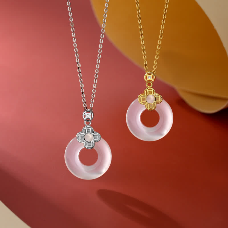 Collana pendente con Buddha Stones positivo in argento sterling 925 con moneta in calcedonio e fibbia per la pace