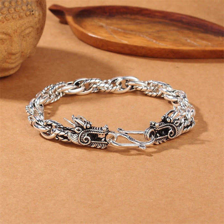 Braccialetto di protezione della fortuna del drago in argento sterling 925 Buddha Stones