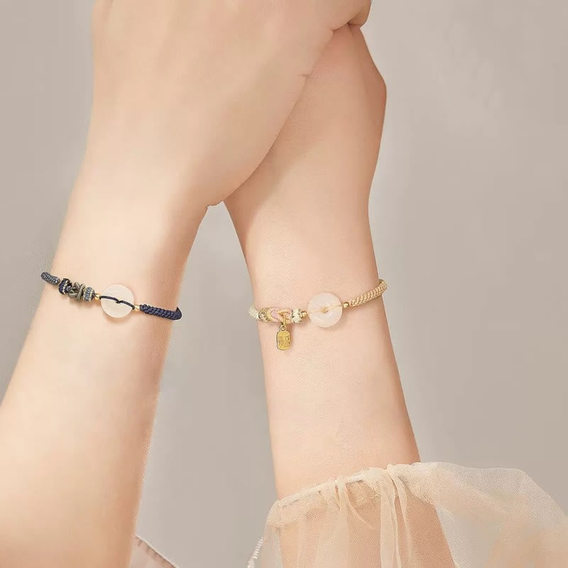 Braccialetto di corda intrecciata con fibbia in agata bianca fatta a mano con Buddha Stones , fortuna, felicità e protezione