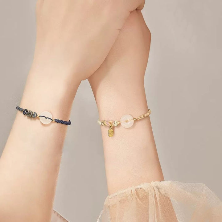 Braccialetto di corda intrecciata con fibbia in agata bianca fatta a mano con Buddha Stones , fortuna, felicità e protezione