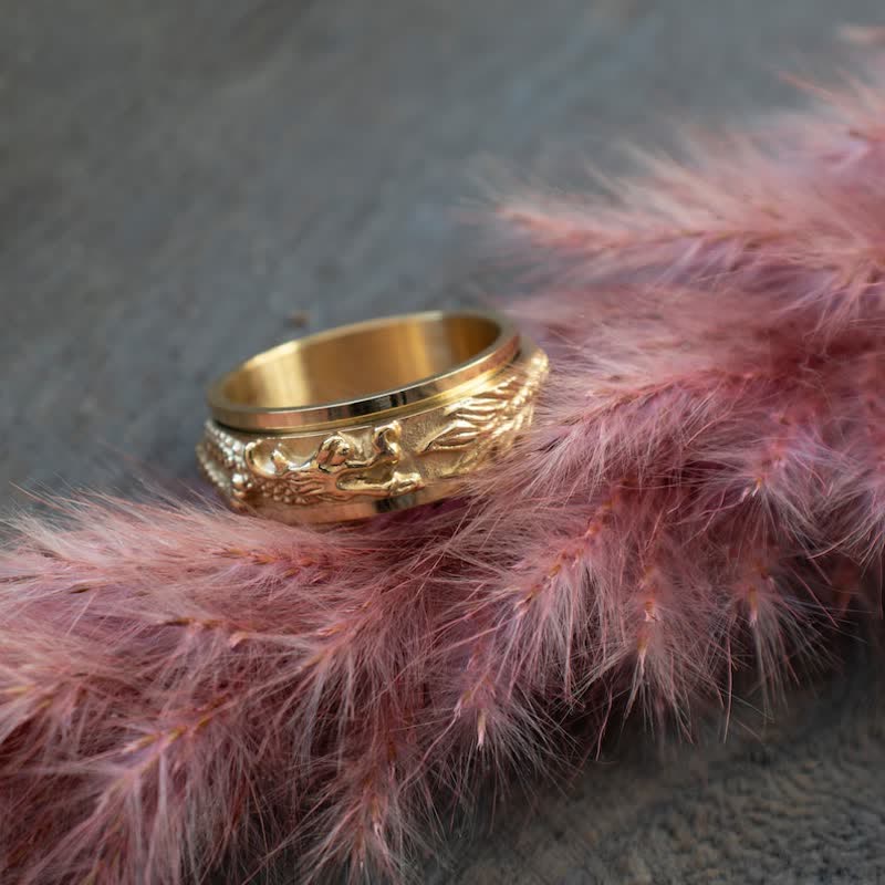 Anello girevole di stimolazione in acciaio al titanio con Buddha Stones drago - image 10