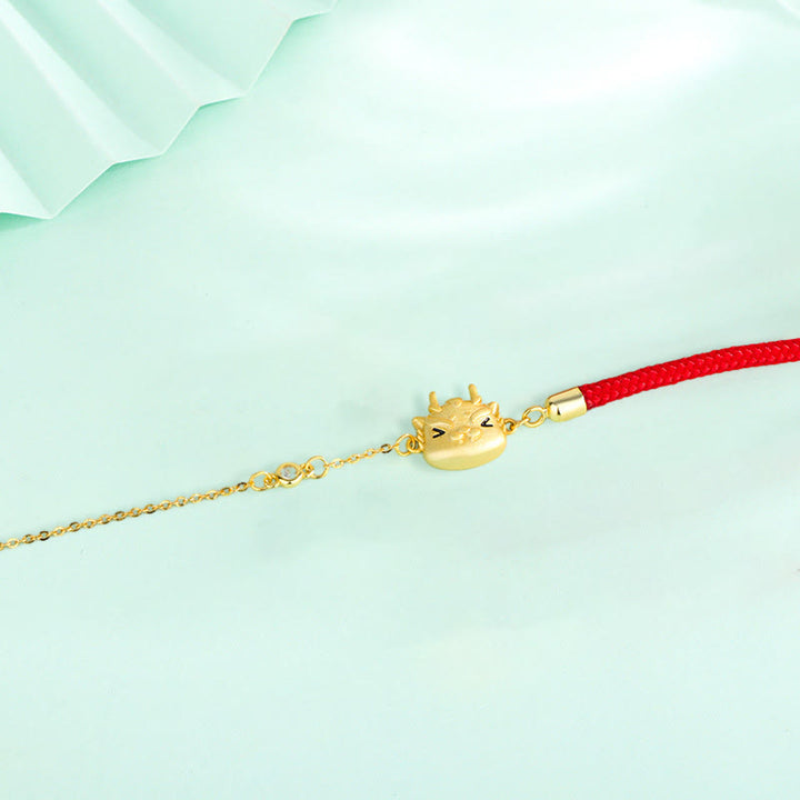 ❗❗❗Un'offerta lampo - Braccialetto di protezione con catena rossa con cordino a forma di drago carino, in argento sterling 925, con Buddha Stones Buddha e fortuna dell'anno del drago