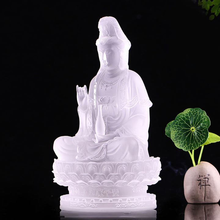 Buddha Stones Kwan Yin Avalokitesvara Figurina fatta a mano Liuli Cristallo Pezzo d'arte Statua della ricchezza Offerta per la casa Decorazione