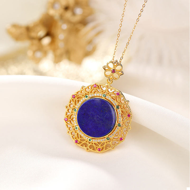 Collana pendente positivo in lazurite placcata in oro e argento sterling 925 Buddha Stones