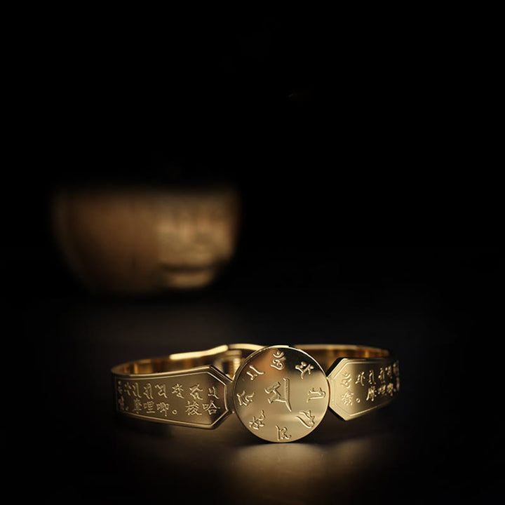 Buddha Stones Yin Yang Lotus Om Mani Padme Hum Mantra Braccialetto Armonia in Acciaio al Titanio