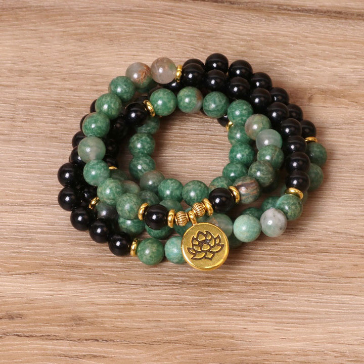 Buddha Stones 108 Perle Bracciale Mala di Guarigione in Agata Naturale