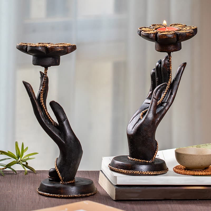 Portacandele in legno con motivo a mano, motivo a Buddha Stones , decorazione per la casa