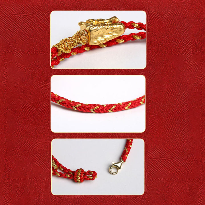 Bracciale intrecciato a mano in corda rossa con nodo a otto fili in argento sterling 999 Buddha Stones