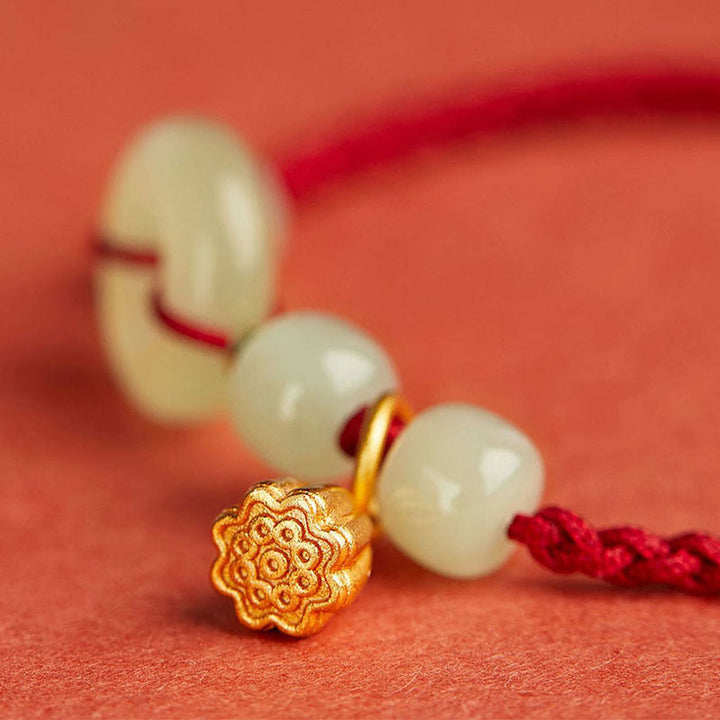 Braccialetto con corda Buddha Stones Round Peace Buckle Jade Lotus Happiness Abbondanza Ricchezza