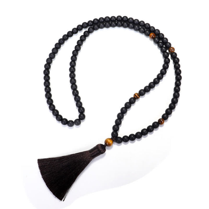 Buddha Stones 108 Mala Beads Pietra smerigliata Occhio di tigre Bracciale Collana Pendente