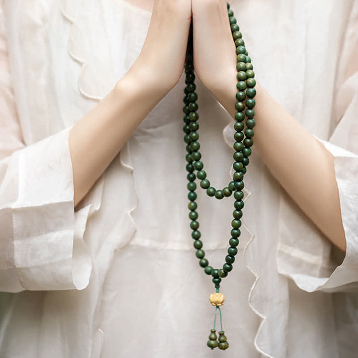 Braccialetto positivo Buddha Stones 108 Mala Beads Sandalo verde Bosso Lotus